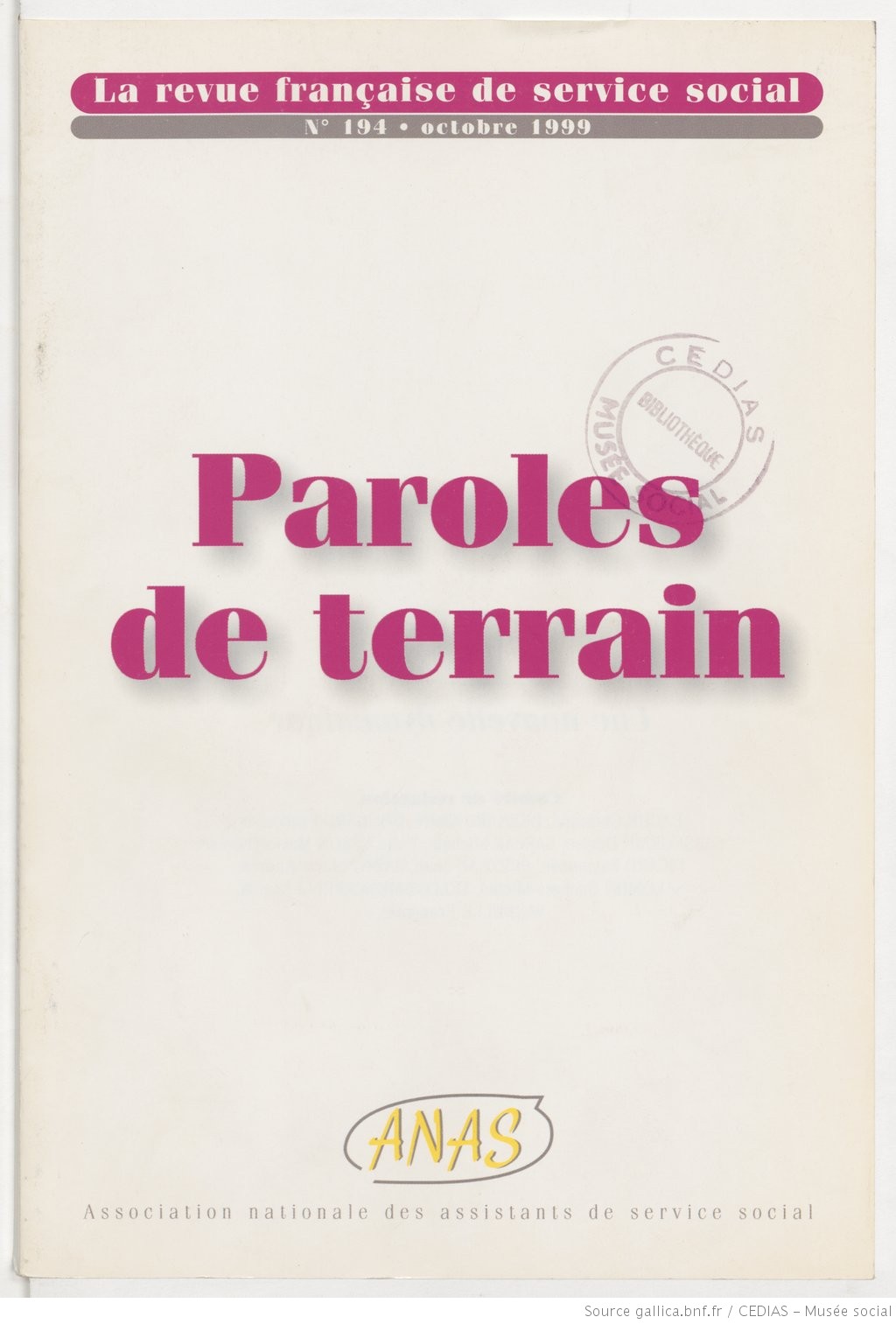 La Revue française de service social n° 194 - Octobre 1999