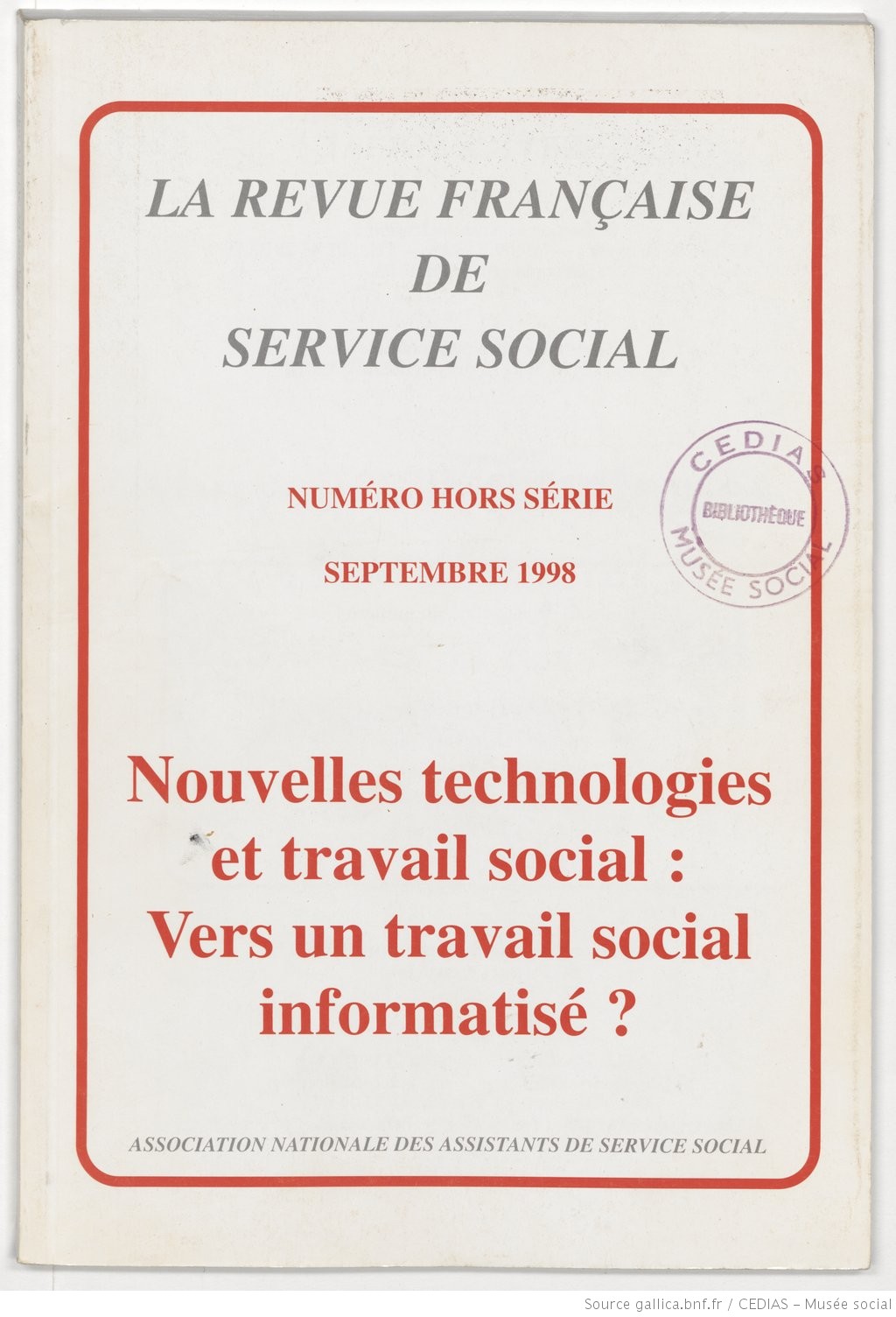 La Revue française de service social hors-série - Septembre 1998