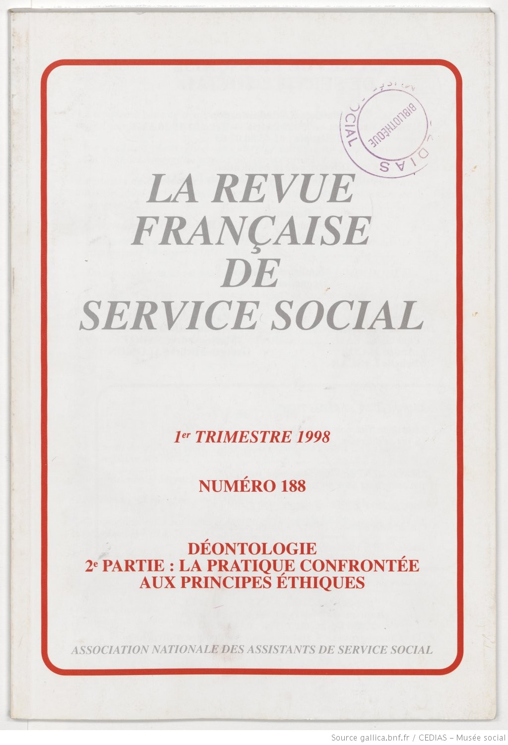 La Revue française de service social n° 188 - Mars 1998