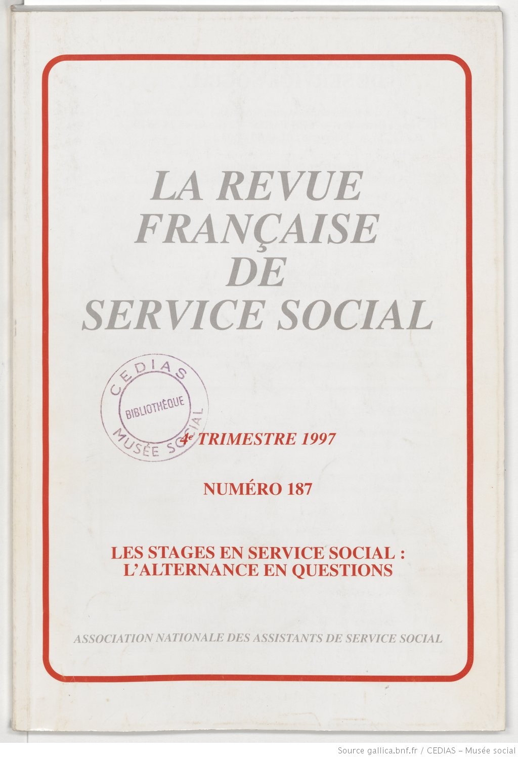 La Revue française de service social n° 187 - Décembre 1997