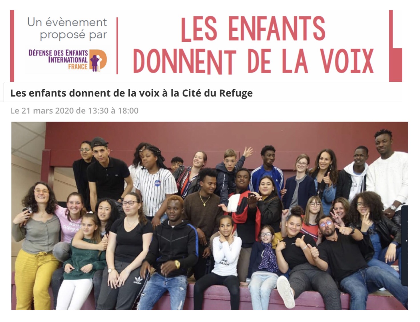 Annulé - 21/03/2020 - Paris - DEI France - Les enfants donnent de la voix