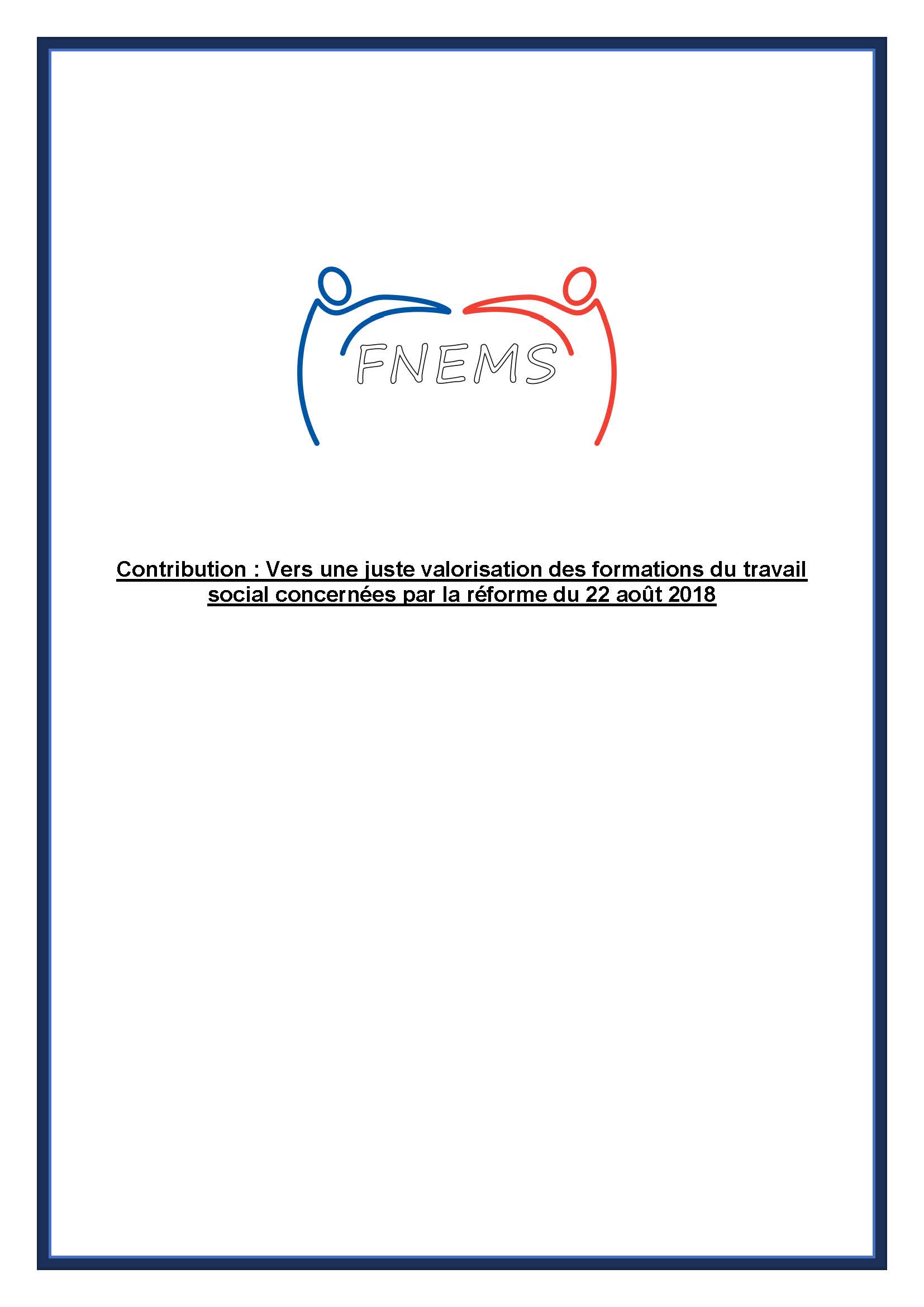 Contribution de la FNEMS : Vers une juste valorisation des formations du travail social concernées par la réforme du 22 août 2018