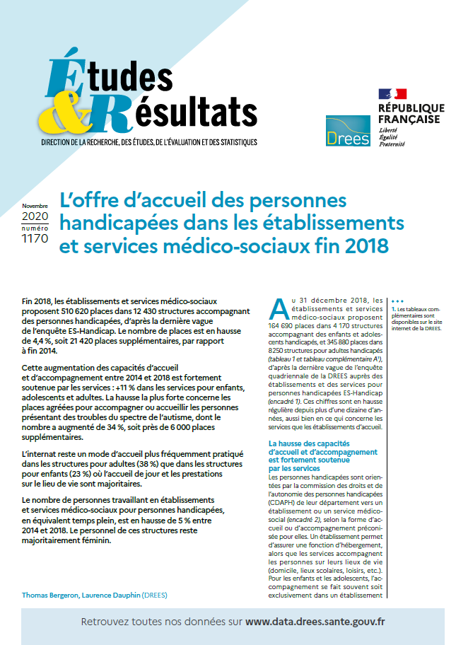 DREES - L’offre d’accueil des personnes handicapées dans les établissements et services médico-sociaux fin 2018 DREES - L’offre d’accueil des personnes handicapées dans les établissements et services médico-sociaux fin 2018
