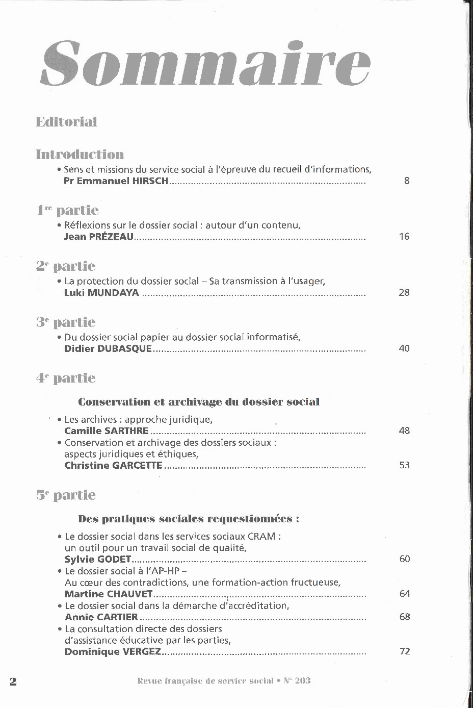 RFSS N°203 : "Le dossier social" RFSS N°203 : "Le dossier social"
