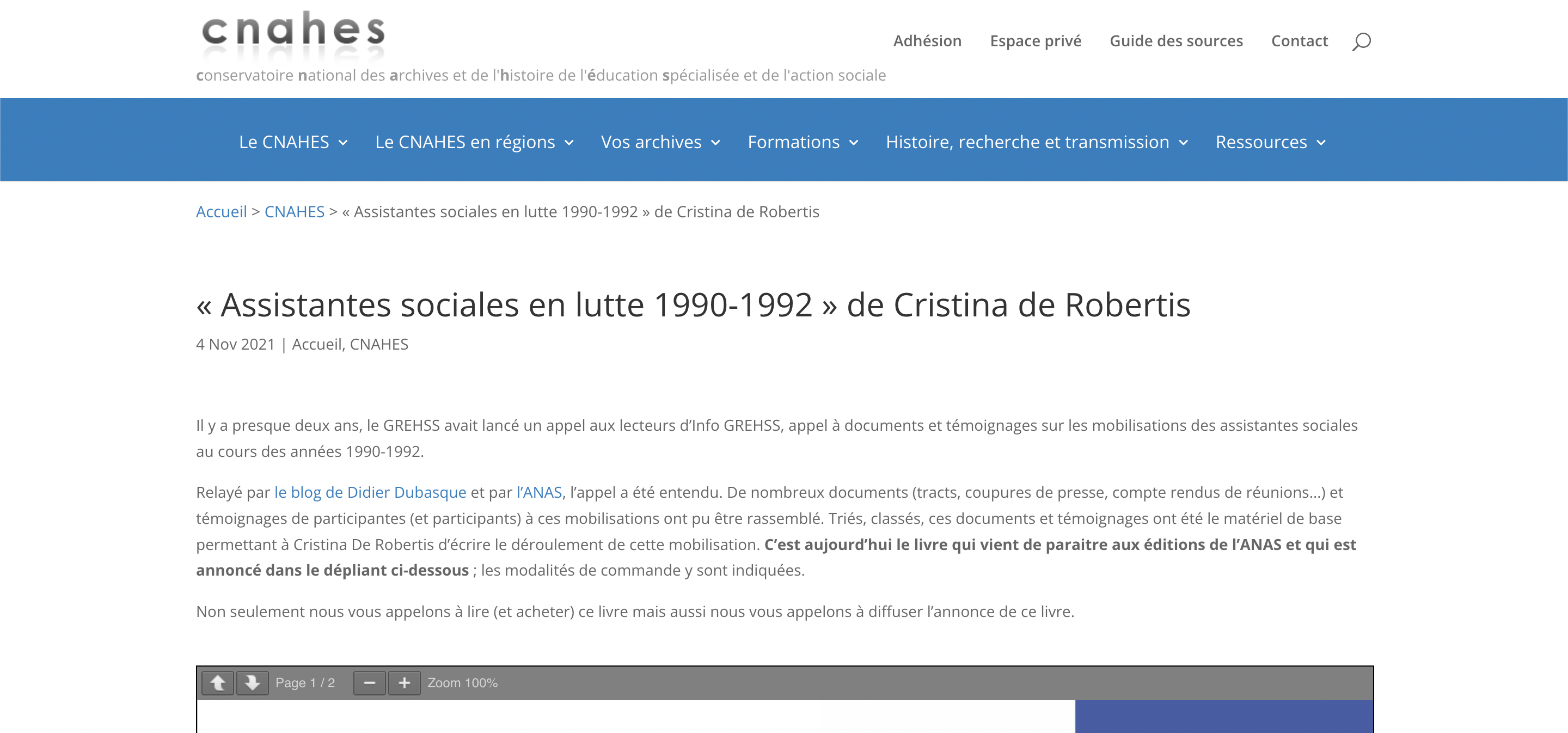 Cristina De Robertis - Assistantes sociales en lutte 1990-1992 le succès trente ans après !