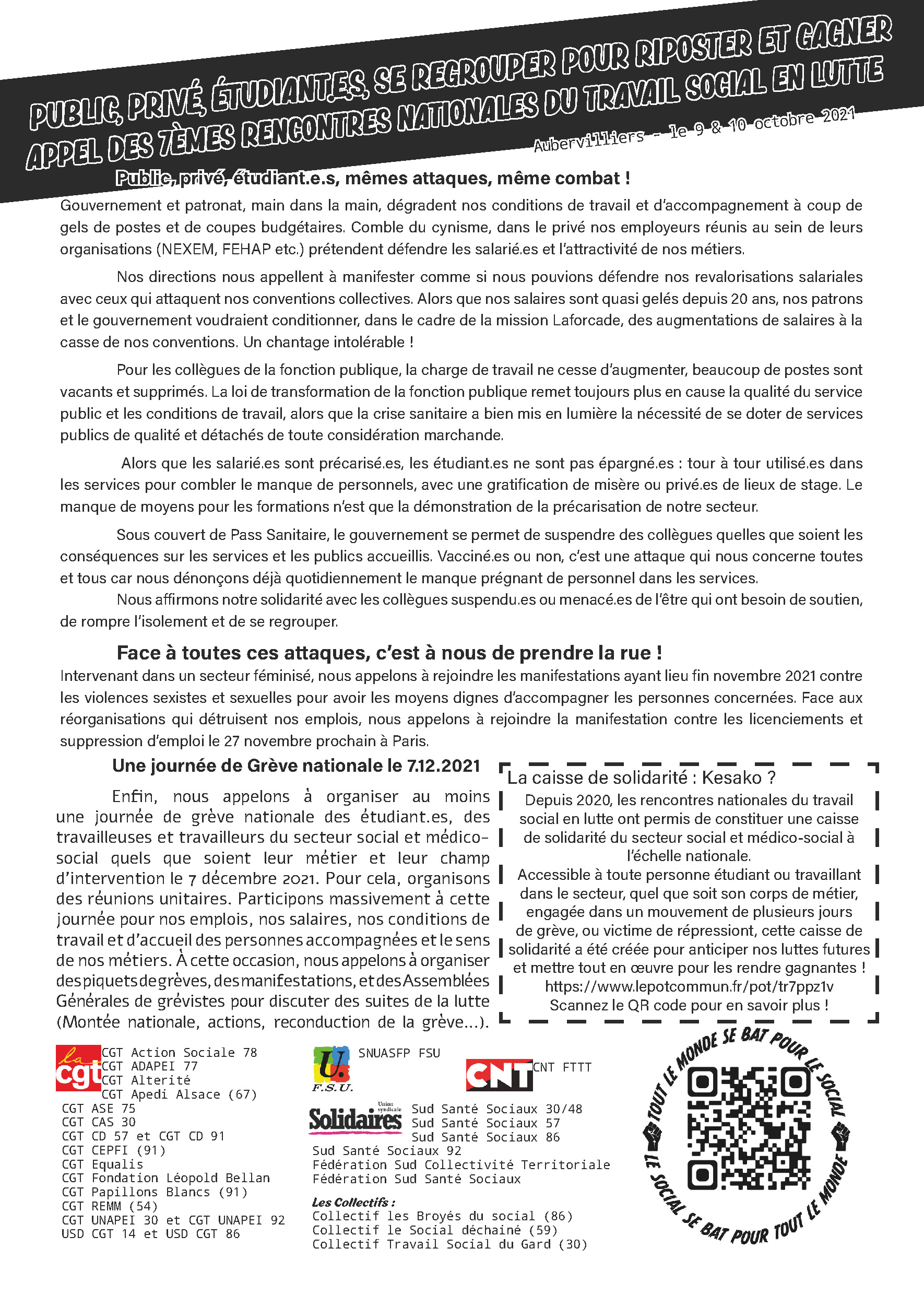 Appel à une journée de grève nationale le 7 décembre dans le social et médico-social par la Commission de Mobilisation du Travail Social d'Ile-de-France