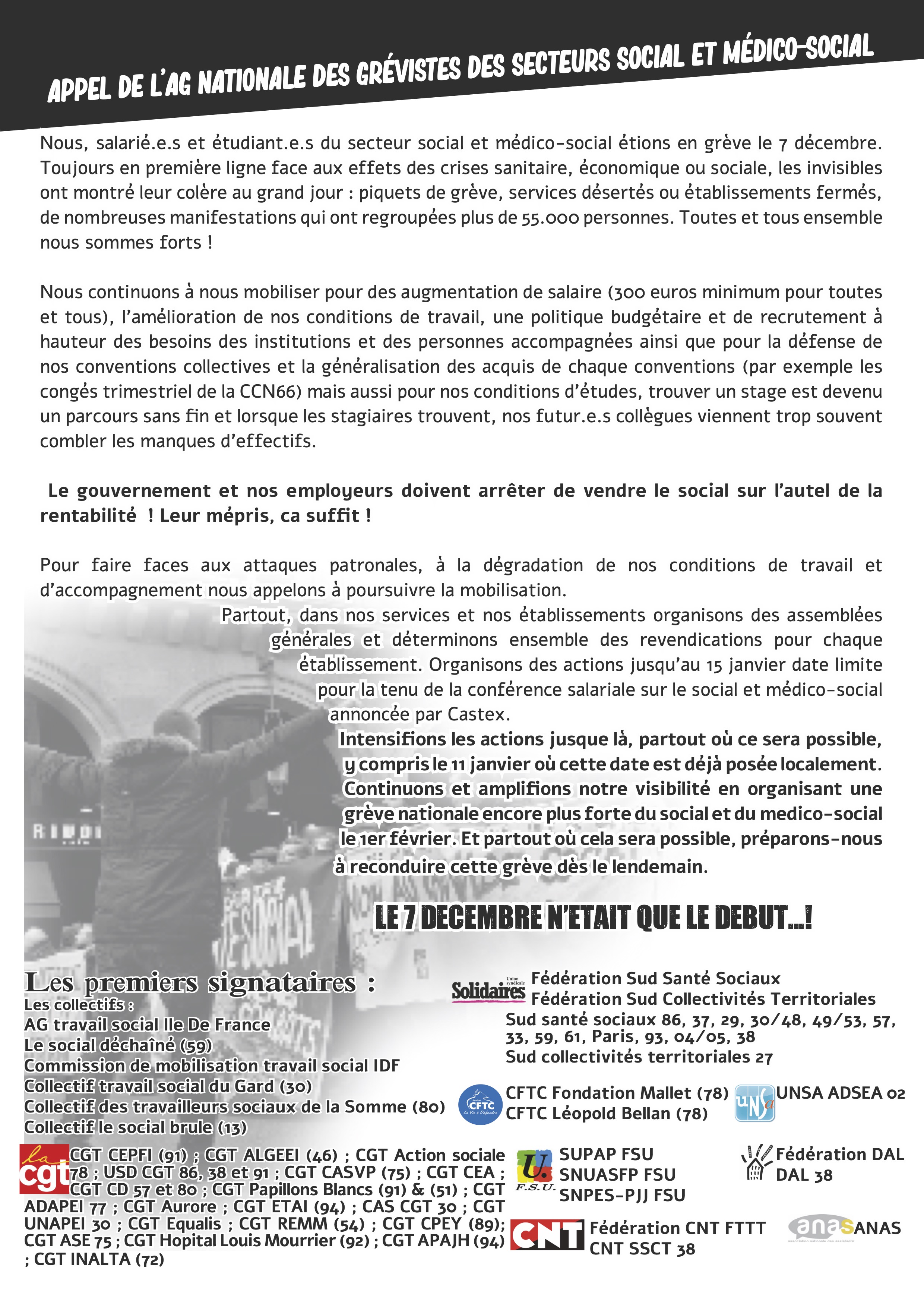 Appel à une journée de grève nationale le 1er février 2022 dans le social et médico-social par la Commission de Mobilisation du Travail Social d'Ile-de-France