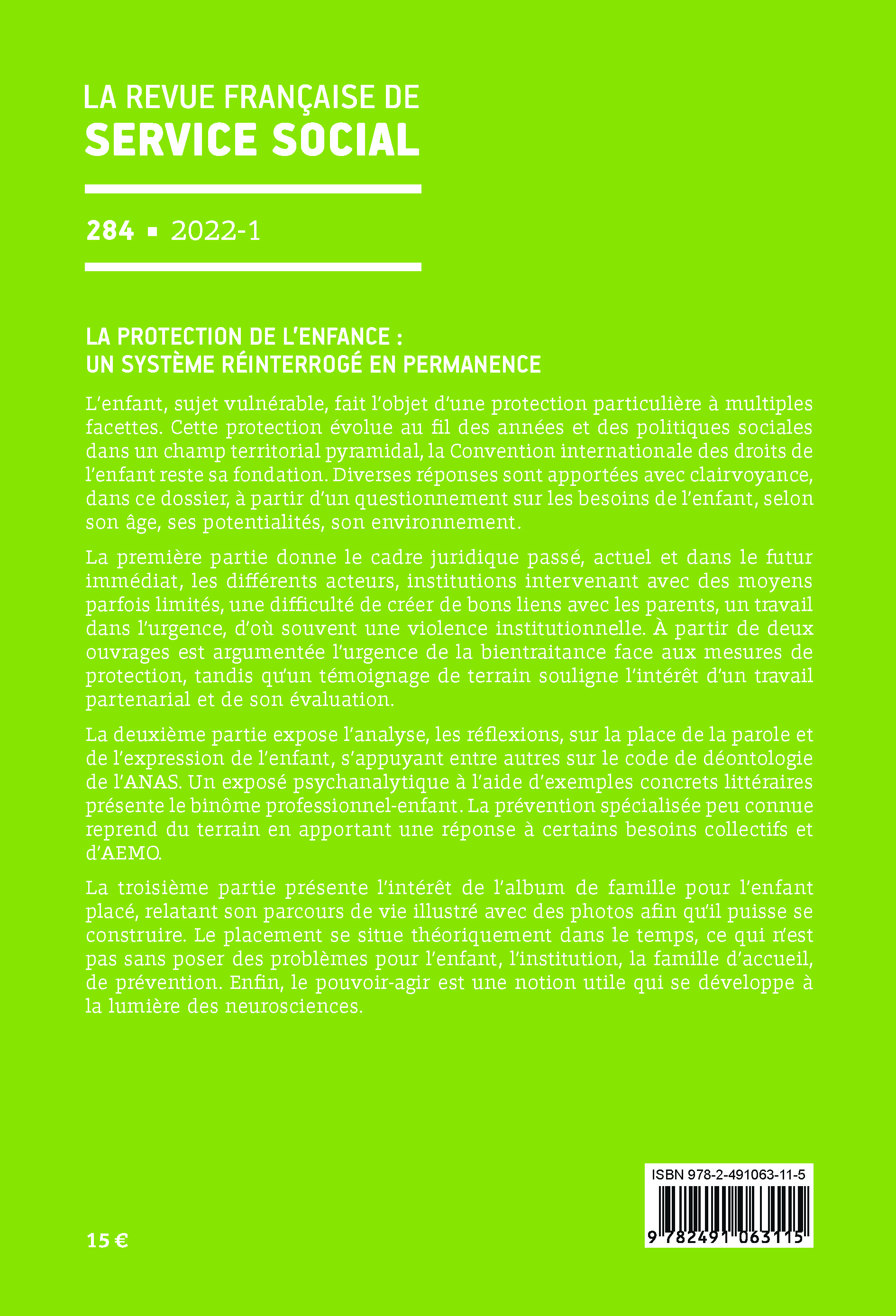 RFSS N°284 : "La protection de l’enfance : un système réinterrogé en permanence" RFSS N°284 : "La protection de l’enfance : un système réinterrogé en permanence"