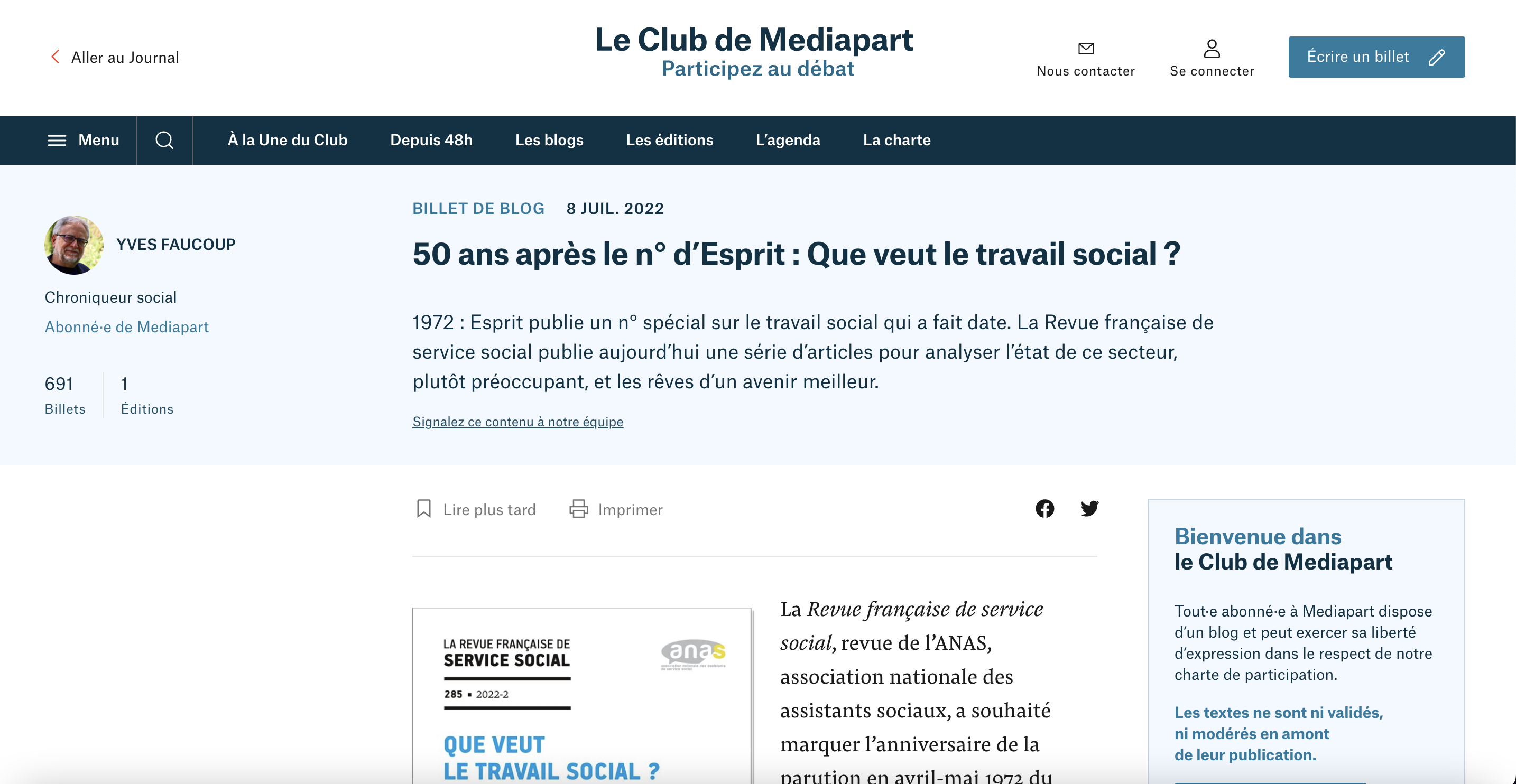 RFSS N°285 : "Que veut le travail social ?"