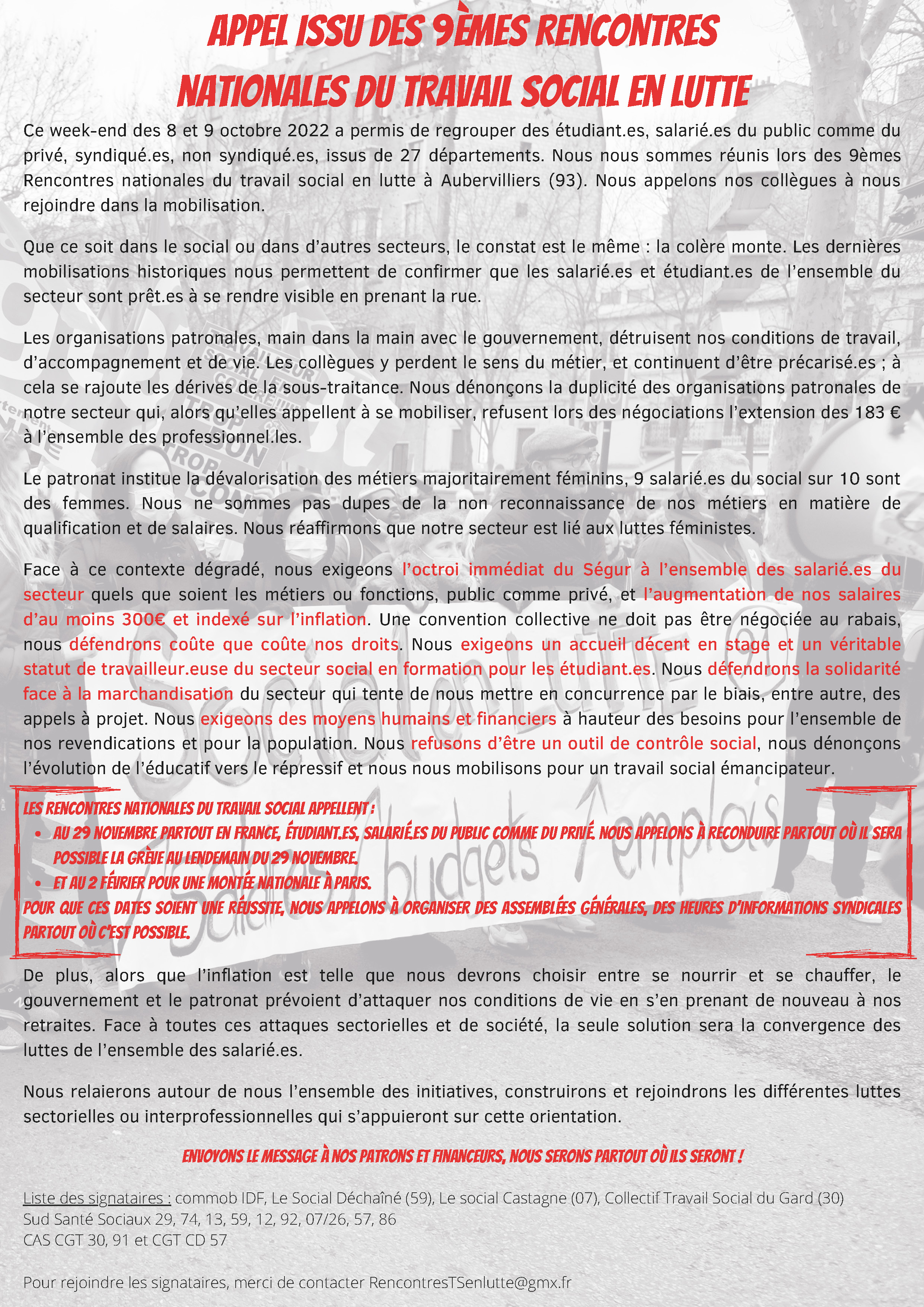 Appel issu des 9èmes rencontres nationales du travail social en lutte Appel issu des 9èmes rencontres nationales du travail social en lutte