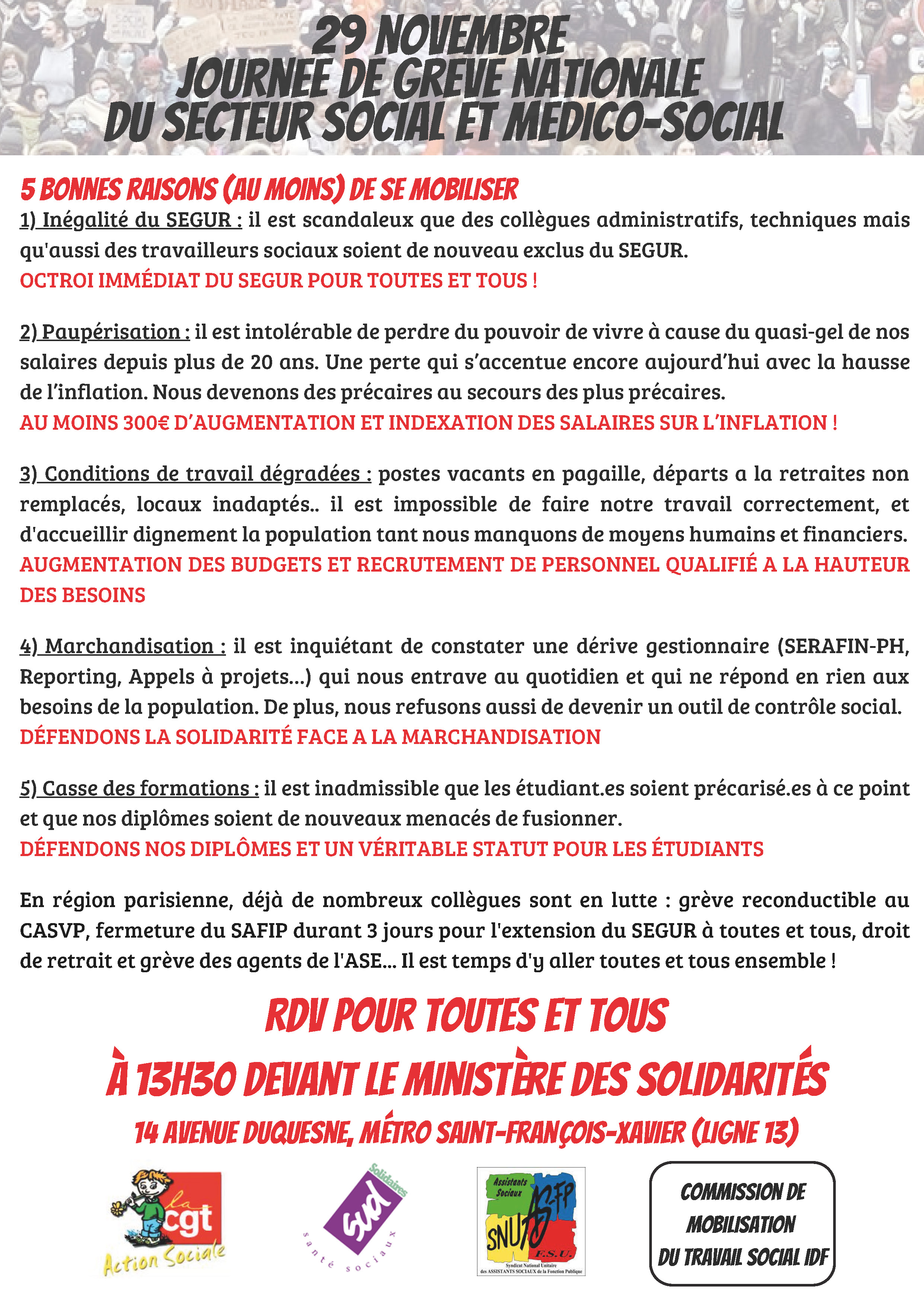 Commission de mobilisation du travail social Ile-de-France - Programme et préparation de la grève du 29/11