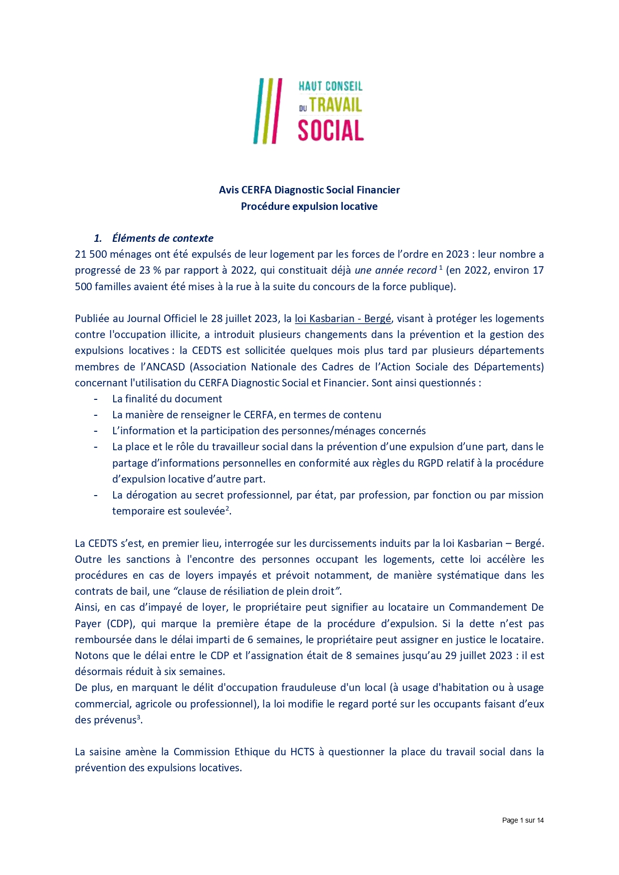 Avis CERFA Diagnostic Social Financier Procédure expulsion locative Avis CERFA Diagnostic Social Financier Procédure expulsion locative