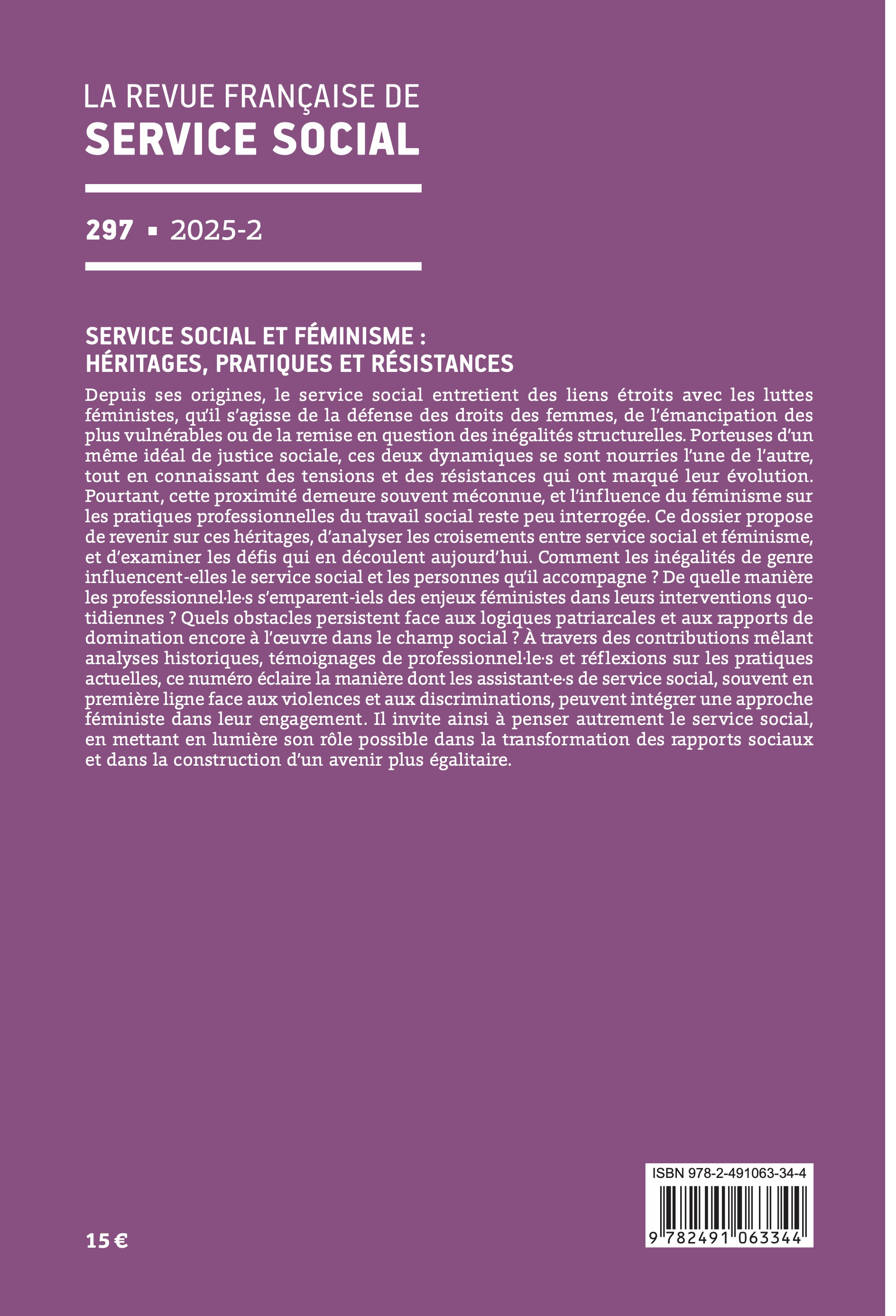 RFSS N°297 : « Service social et féminisme : héritages, pratiques et résistances »