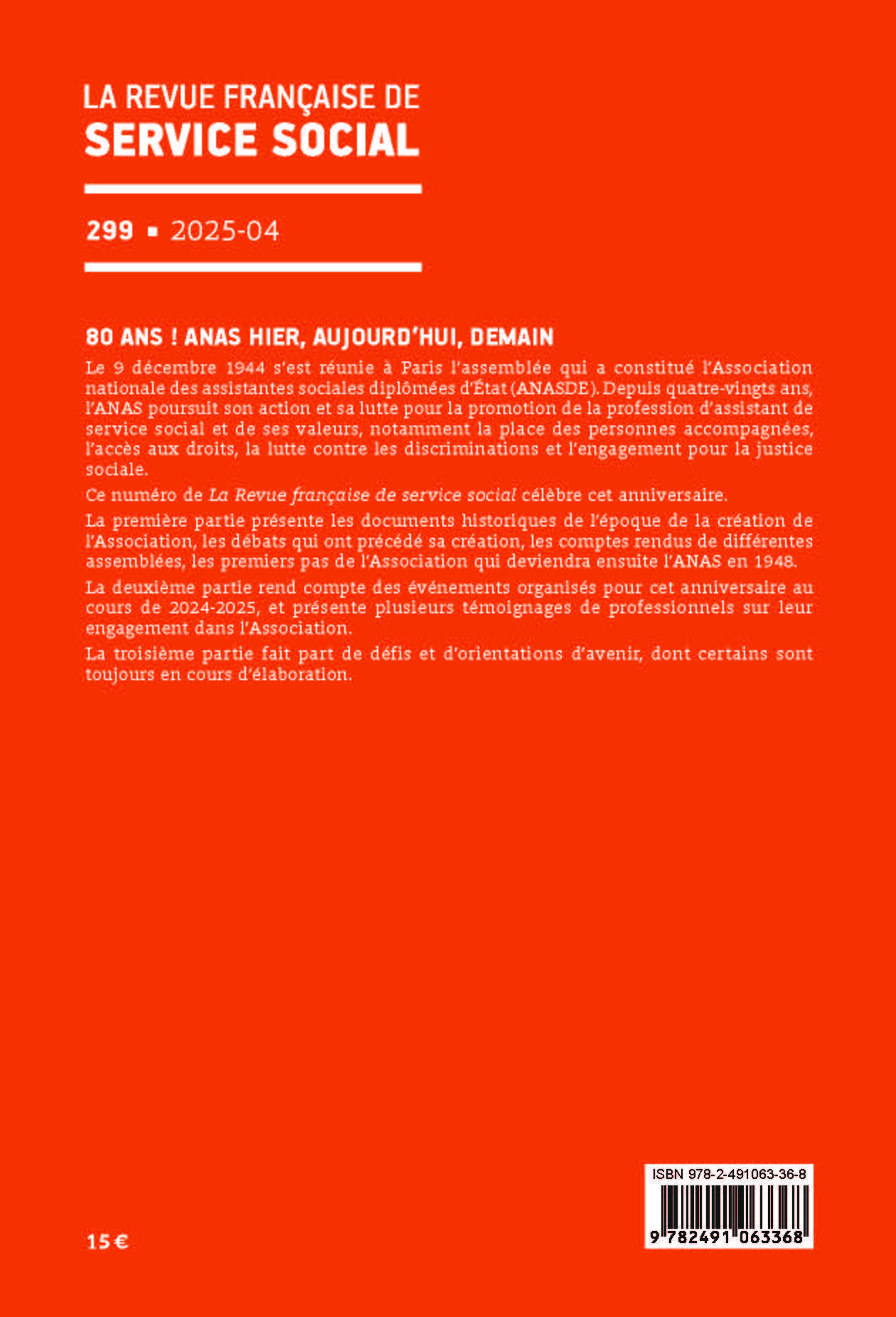 RFSS N°299 : « 80 ans ! ANAS Hier, aujourd'hui, demain »