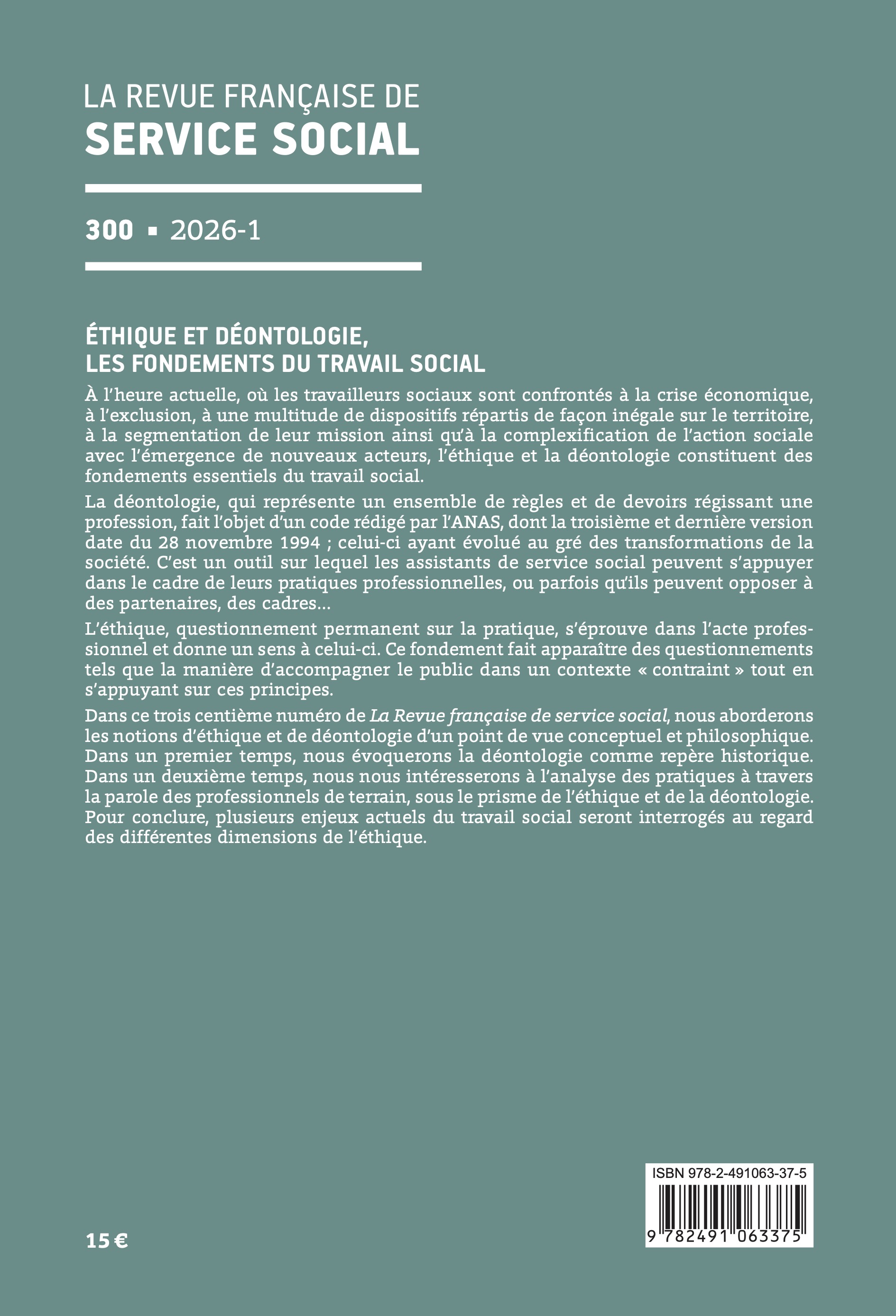 RFSS N°300 : « Éthique et déontologie, les fondements du travail social »