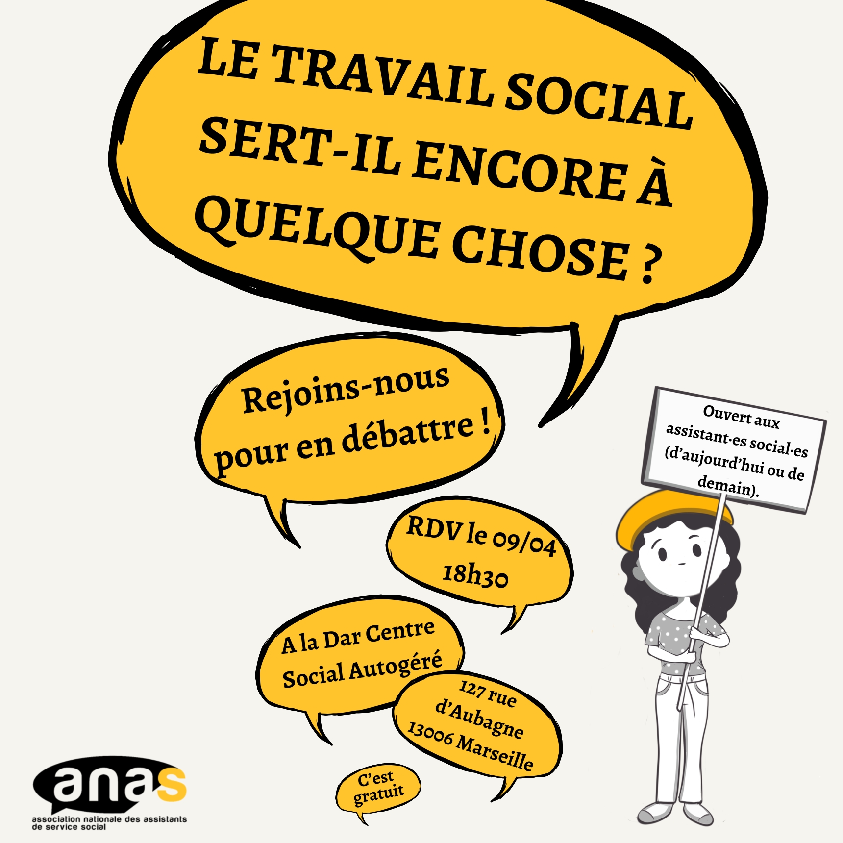 Invitation – Discussion « Le travail social sert-il encore à quelque chose ? » de la section Sud-Est de l’ANAS – 9 avril 2026