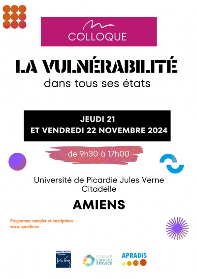 Colloque "La vulnérabilité" les 21 et 22 novembre Colloque "La vulnérabilité" les 21 et 22 novembre