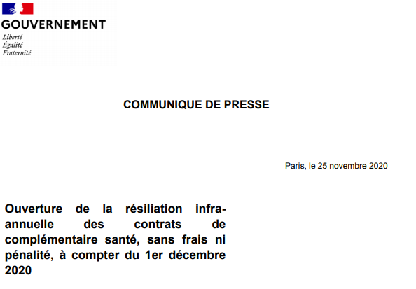 Ouverture de la résiliation infra-annuelle des contrats de complémentaire santé, sans frais ni pénalité Ouverture de la résiliation infra-annuelle des contrats de complémentaire santé, sans frais ni pénalité